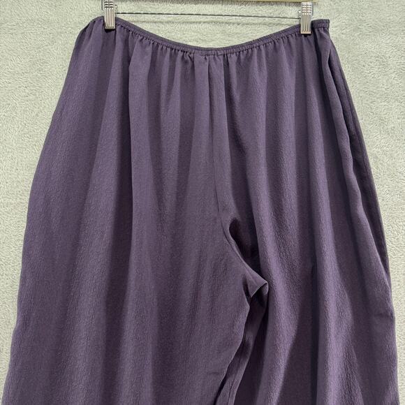 Citron Pants Women 1X Purple Textured Silk Wide Leg High Rise Pull On Lagenlook - Picture 8 of 15